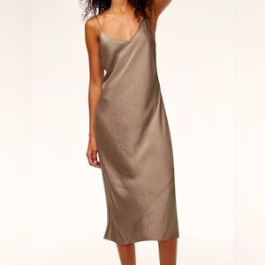 Aritzia Wilfred “Only” midi slip dress, XXS, taupe, silky, Minimalist Sexy Party